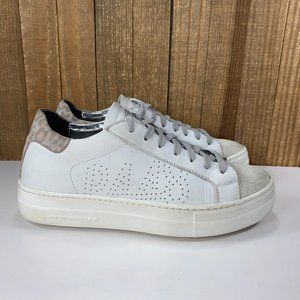 P448 Thea Womens Womens 7.5 White Leopard Leather Platform Shoes Sneaker EU 38